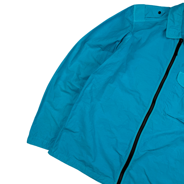 Stone Island 2020 Aqua Blue Single Chest Pocket Full Zip Nylon Overshirt - Large