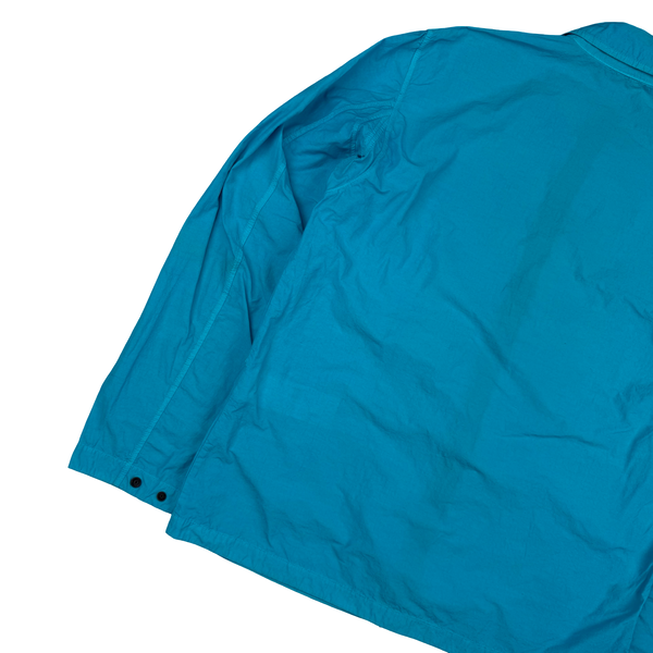 Stone Island 2020 Aqua Blue Single Chest Pocket Full Zip Nylon Overshirt - Large