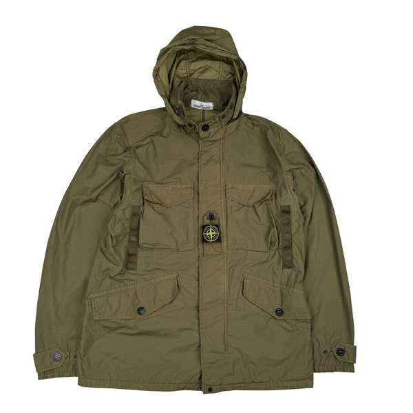Stone Island 2021 Khaki Nylon Hooded Utility Jacket - Large