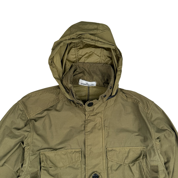 Stone Island 2021 Khaki Nylon Hooded Utility Jacket - Large
