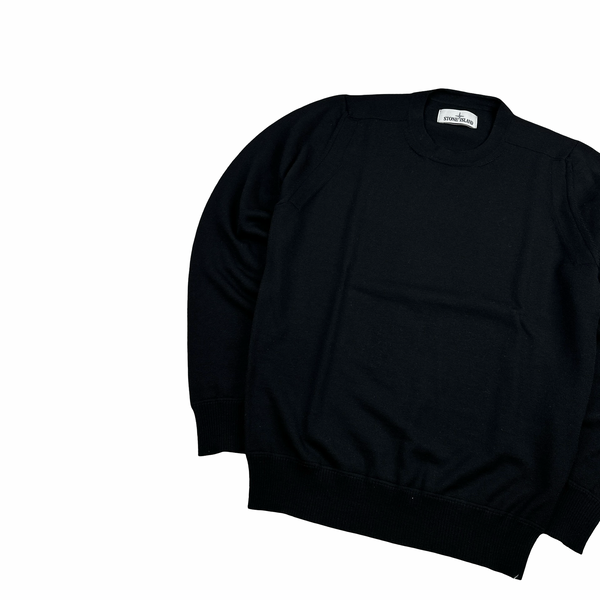Stone Island 2020 Black Merino Wool Crewneck Jumper - Small