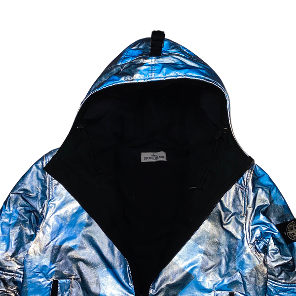 Stone Island Blue Fleece Lined Camo Reflective Jacket - Large