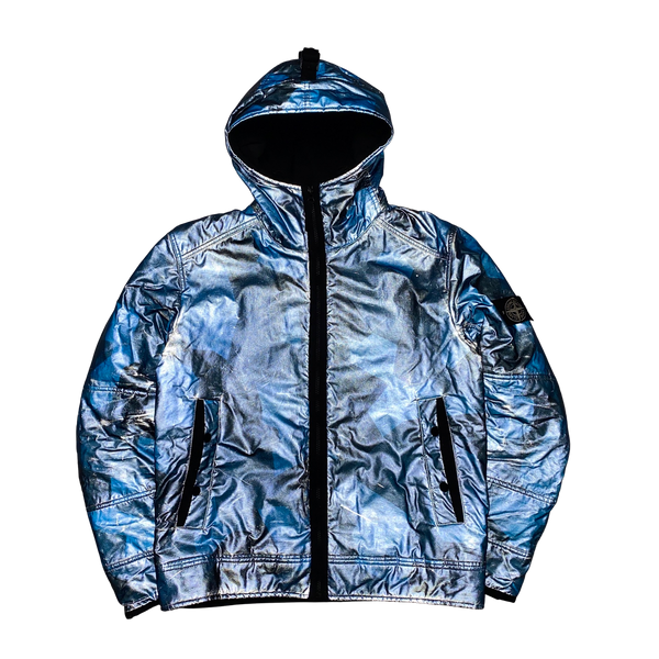 Stone Island Blue Fleece Lined Camo Reflective Jacket - Large