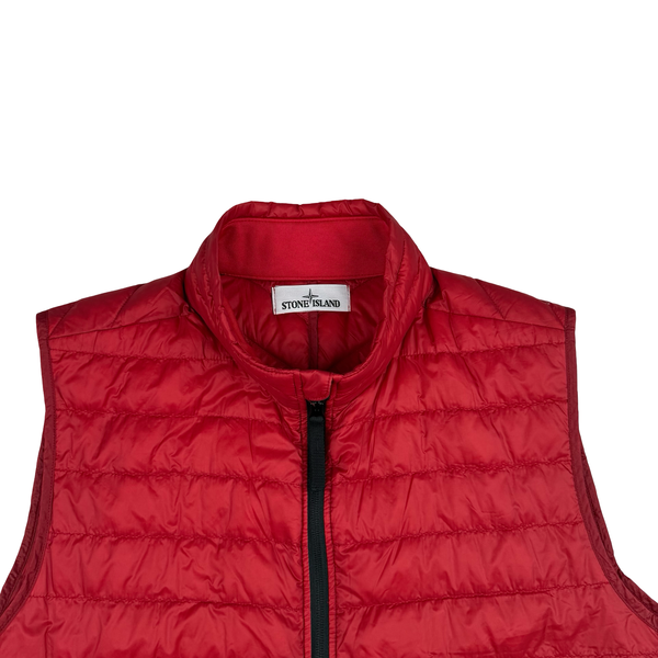 Stone Island 2015 Red Micro Rip Stop 7 Down Quilted Zip Vest Gilet - Medium