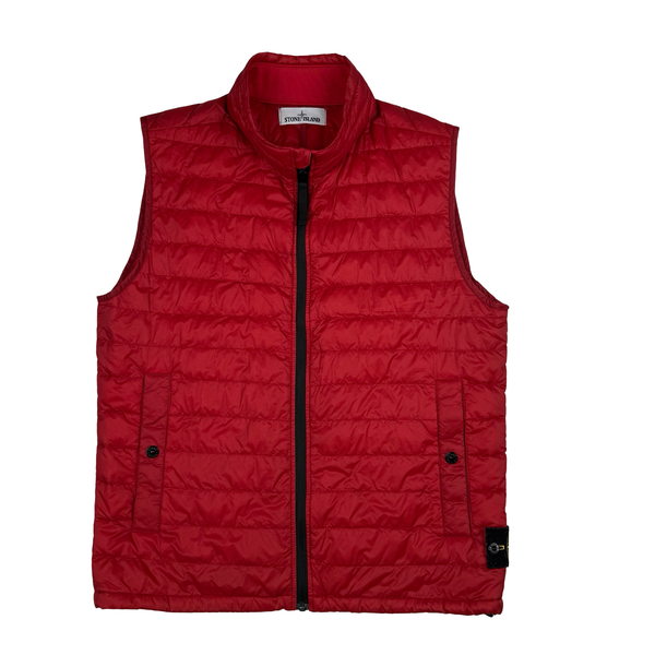 Stone Island 2015 Red Micro Rip Stop 7 Down Quilted Zip Vest Gilet - Medium