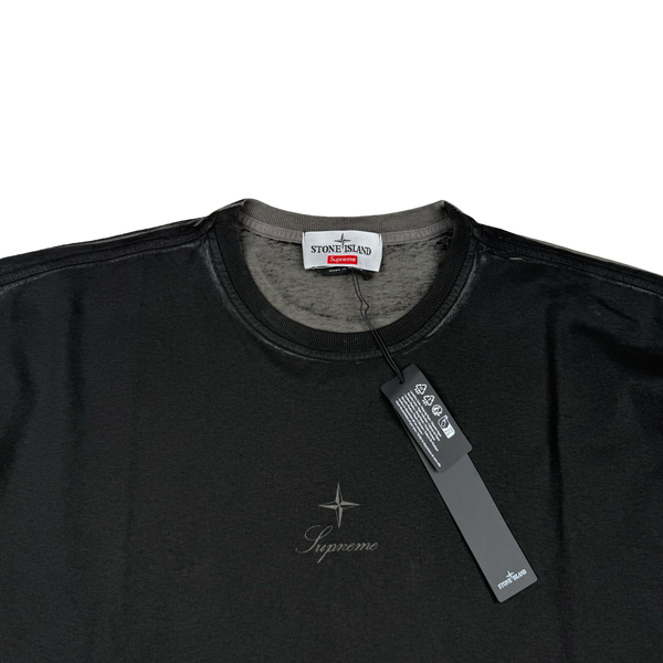 Stone Island x Supreme 2023 Grey/Black Cotton Crewneck Long Sleeve T Shirt - Medium