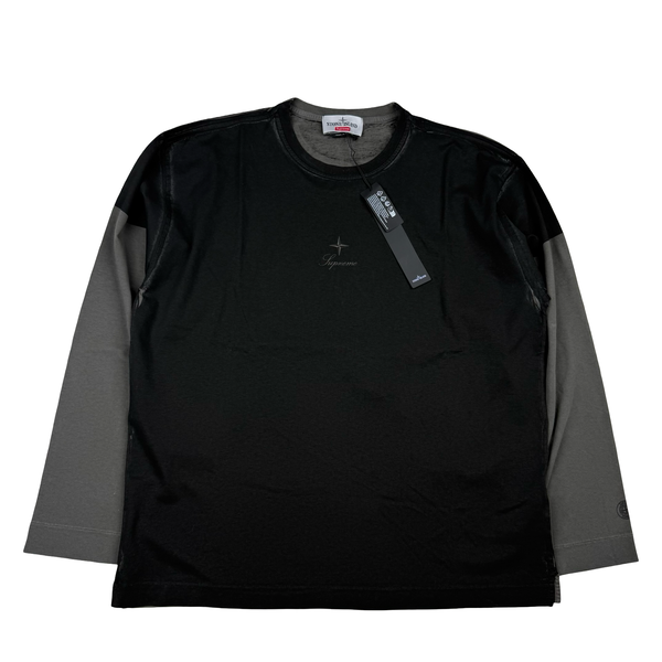 Stone Island x Supreme 2023 Grey/Black Cotton Crewneck Long Sleeve T Shirt - Medium