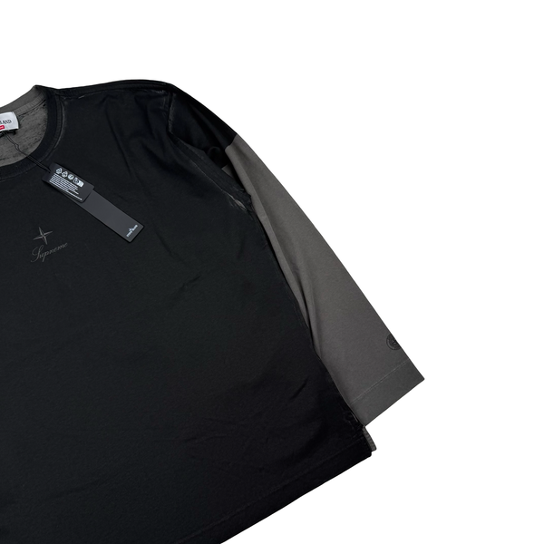 Stone Island x Supreme 2023 Grey/Black Cotton Crewneck Long Sleeve T Shirt - Medium