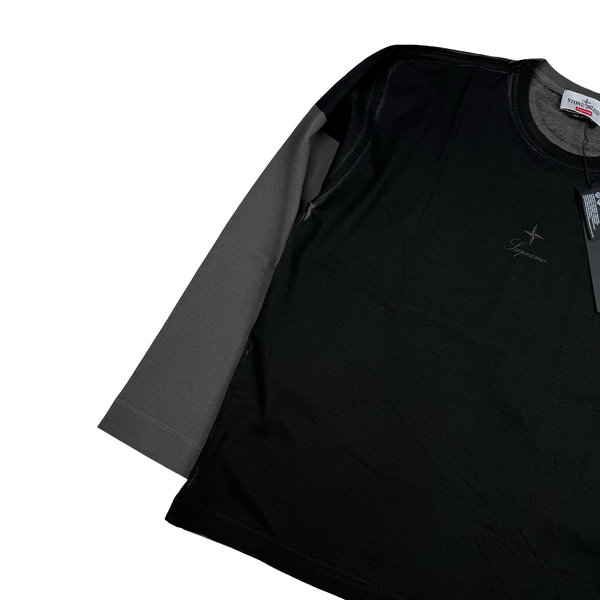Stone Island x Supreme 2023 Grey/Black Cotton Crewneck Long Sleeve T Shirt - Medium