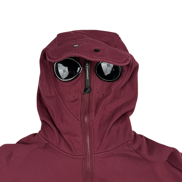 CP Company Burgundy Hooded Full Face Zipped Cotton Lens View Jumper - Medium