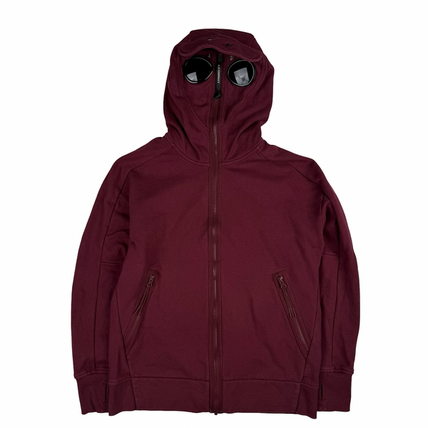 CP Company Burgundy Hooded Full Face Zipped Cotton Lens View Jumper - Medium