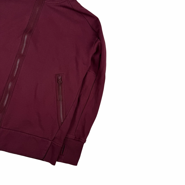 CP Company Burgundy Hooded Full Face Zipped Cotton Lens View Jumper - Medium