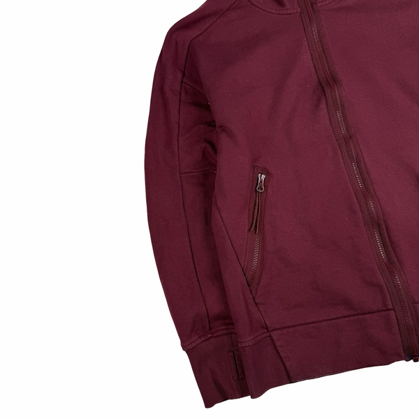 CP Company Burgundy Hooded Full Face Zipped Cotton Lens View Jumper - Medium