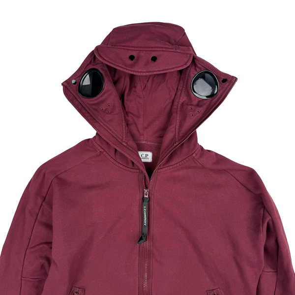 CP Company Burgundy Hooded Full Face Zipped Cotton Lens View Jumper - Medium