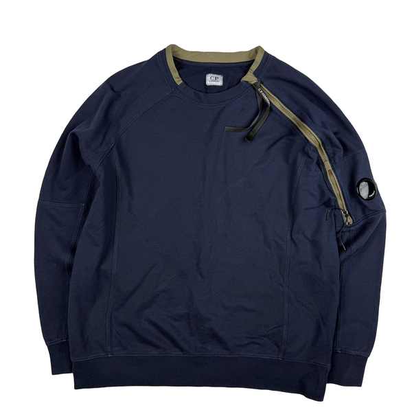 CP Company Navy Cotton Lens Viewer Zip Detail Crewneck - Medium
