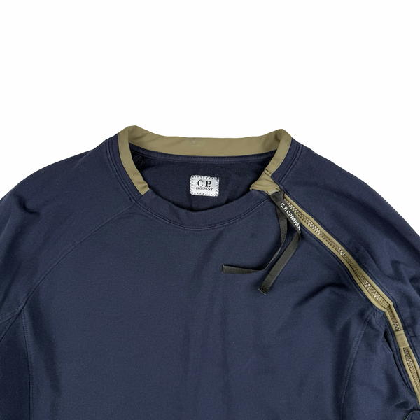 CP Company Navy Cotton Lens Viewer Zip Detail Crewneck - Medium