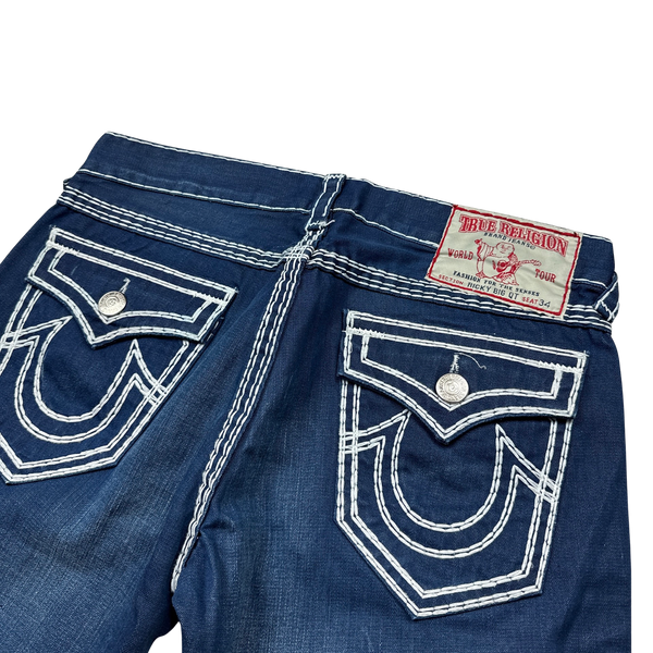True Religion WOMENS Straight wFlaps Dark Wash Denim Blue Jeans 26W x 33L   eBay