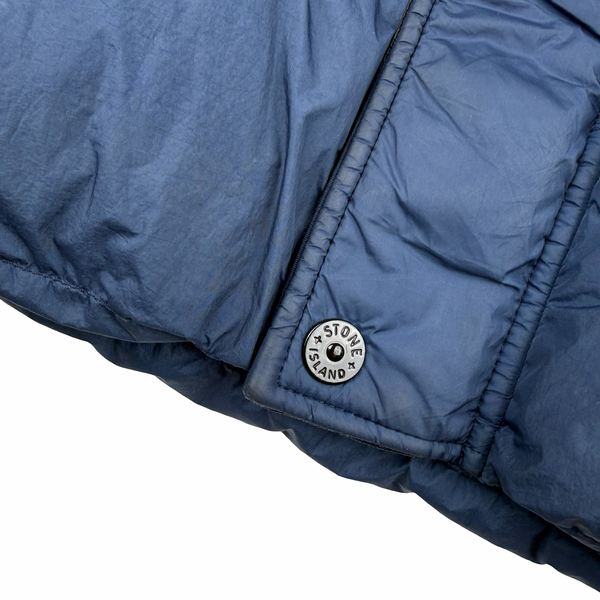 Stone Island 2015 Fur Trim Blue Crinkle Reps Puffer Jacket - XXL