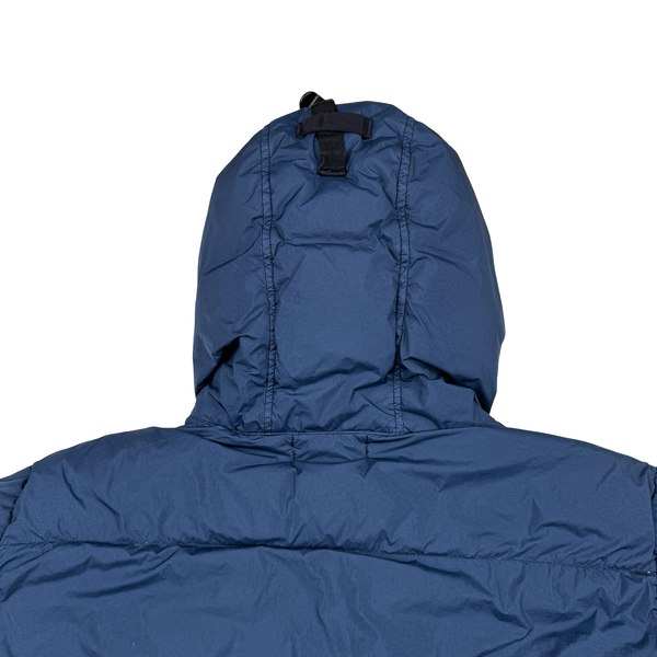 Stone Island 2015 Fur Trim Blue Crinkle Reps Puffer Jacket - XXL