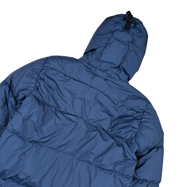 Stone Island 2015 Fur Trim Blue Crinkle Reps Puffer Jacket - XXL