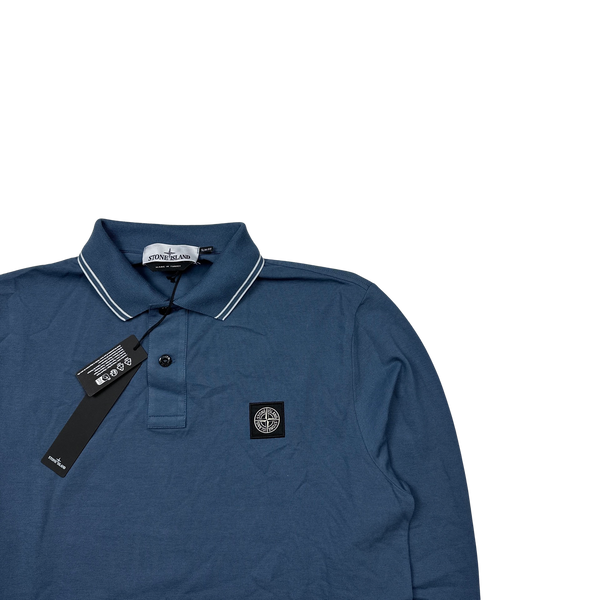 Stone Island 2023 Blue Longsleeve Polo Shirt - Large