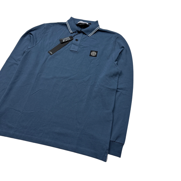 Stone Island 2023 Blue Longsleeve Polo Shirt - Large