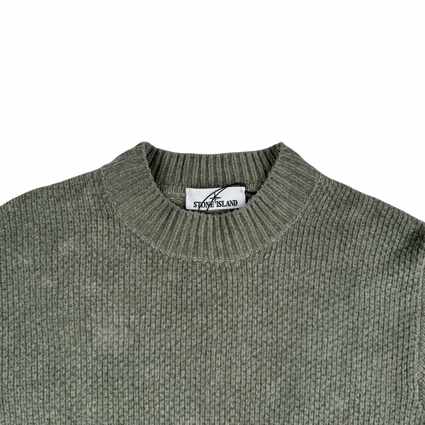 Stone Island 2026 Sage Cotton Chenille Knit Crewneck Jumper - Medium