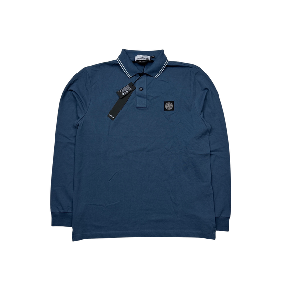 Stone Island 2023 Blue Longsleeve Polo Shirt - Large