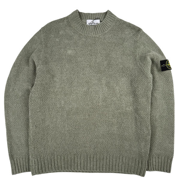 Stone Island 2026 Sage Cotton Chenille Knit Crewneck Jumper - Medium