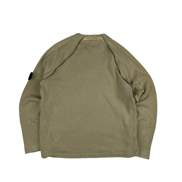 Stone Island 2003 Tan Mock Neck Ribbed Cotton Pullover - XL