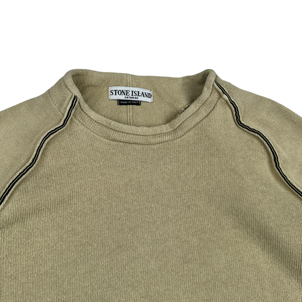 Stone Island 2003 Tan Mock Neck Ribbed Cotton Pullover - XL