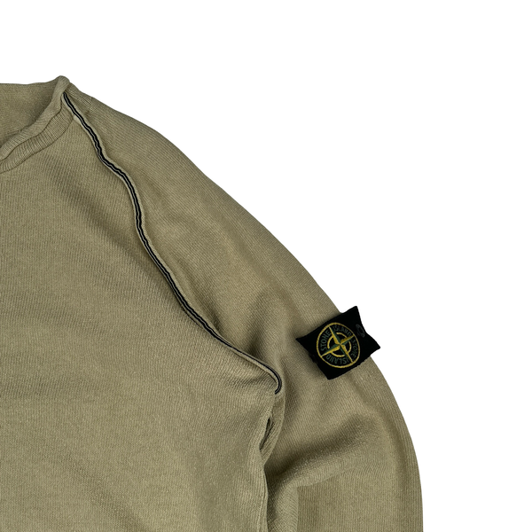 Stone Island 2003 Tan Mock Neck Ribbed Cotton Pullover - XL