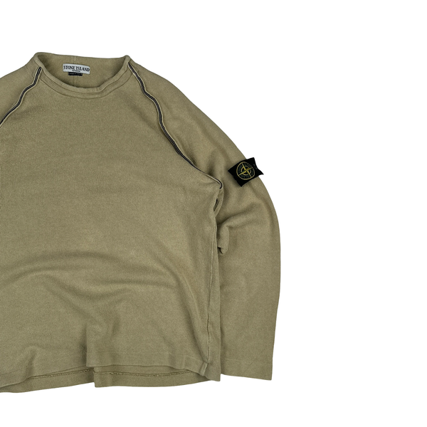 Stone Island 2003 Tan Mock Neck Ribbed Cotton Pullover - XL