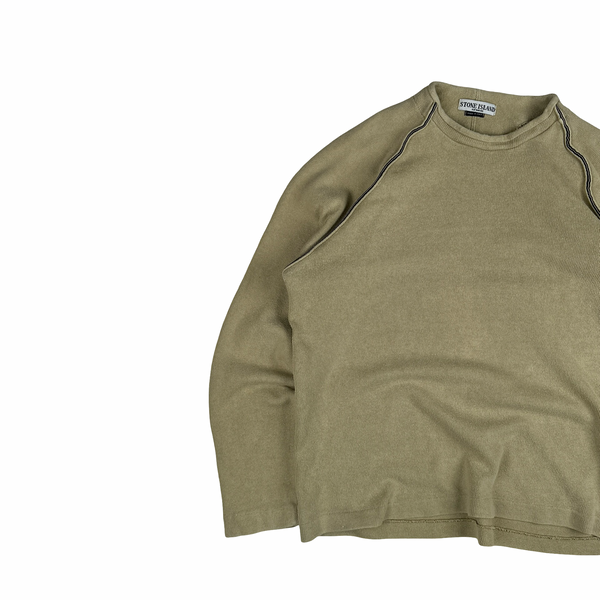Stone Island 2003 Tan Mock Neck Ribbed Cotton Pullover - XL