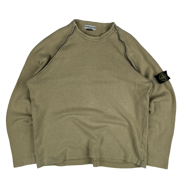 Stone Island 2003 Tan Mock Neck Ribbed Cotton Pullover - XL