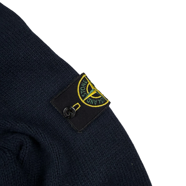 Stone Island 2009 Navy Lined Hood Zipped Wool Knit - Large