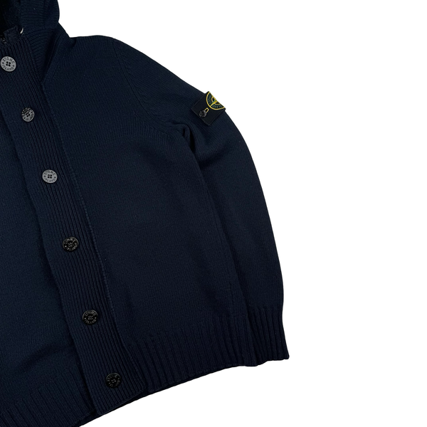 Stone Island 2009 Navy Lined Hood Zipped Wool Knit - Large