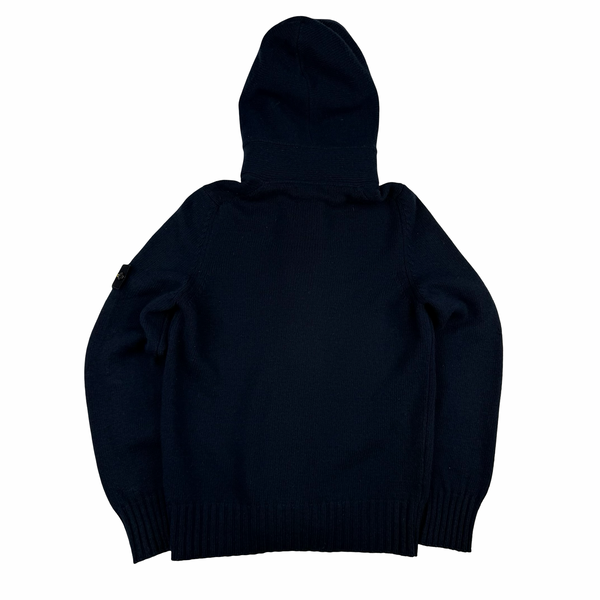 Stone Island 2009 Navy Lined Hood Zipped Wool Knit - Large