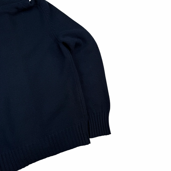 Stone Island 2009 Navy Lined Hood Zipped Wool Knit - Large