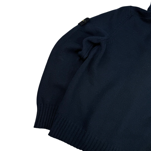 Stone Island 2009 Navy Lined Hood Zipped Wool Knit - Large