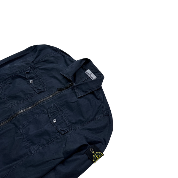 Stone Island 2019 Navy Cotton Zipped Overshirt - Small