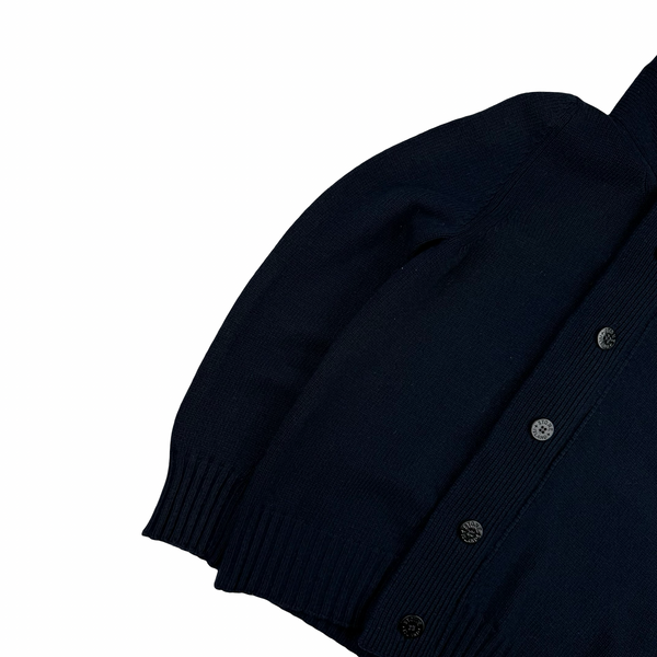 Stone Island 2009 Navy Lined Hood Zipped Wool Knit - Large
