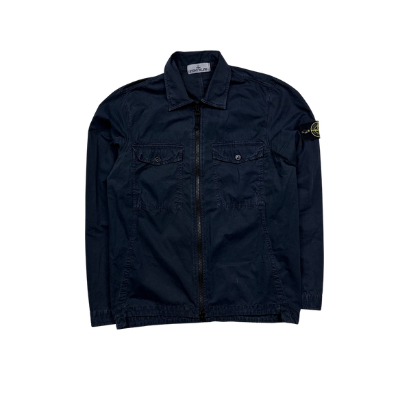 Stone Island 2019 Navy Cotton Zipped Overshirt - Small