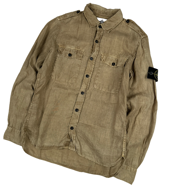 Stone Island 2015 Tan Linen Buttoned Shirt - Small