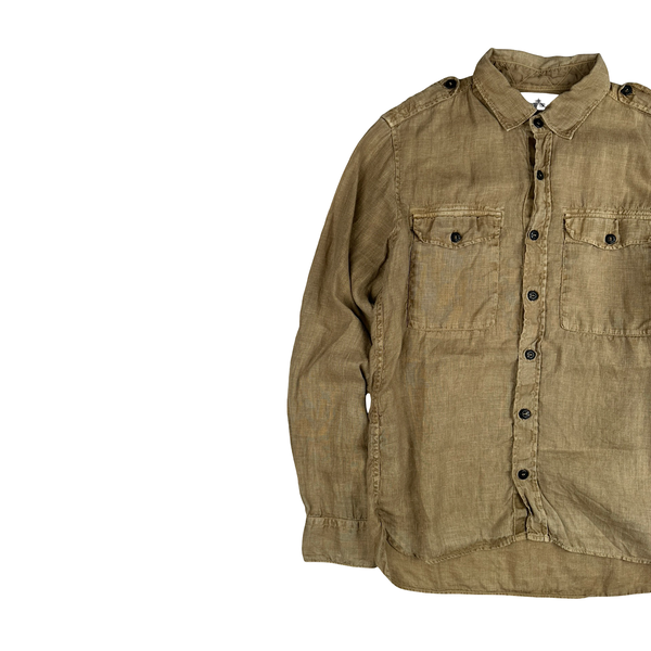 Stone Island 2015 Tan Linen Buttoned Shirt - Small
