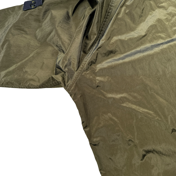 Stone Island 2004 Spellout Khaki Nylon Metal Velvet Lined Jacket - Medium
