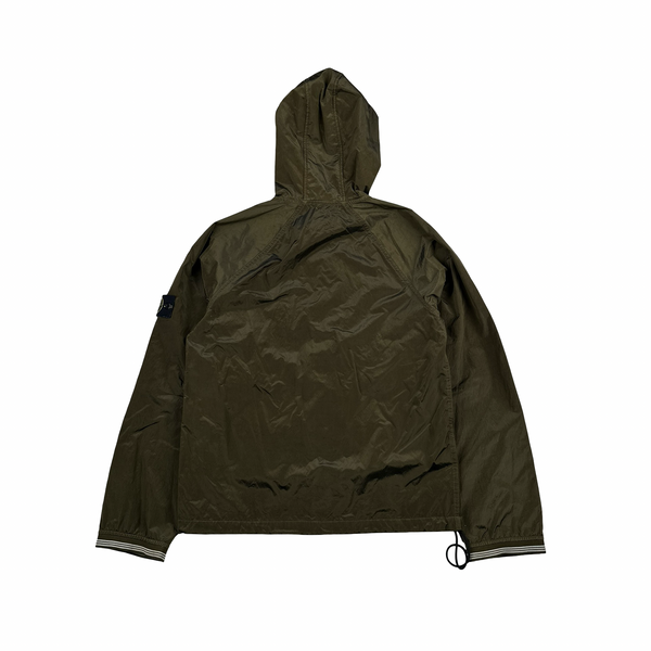 Stone Island 2004 Spellout Khaki Nylon Metal Velvet Lined Jacket - Medium
