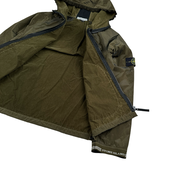 Stone Island 2004 Spellout Khaki Nylon Metal Velvet Lined Jacket - Medium