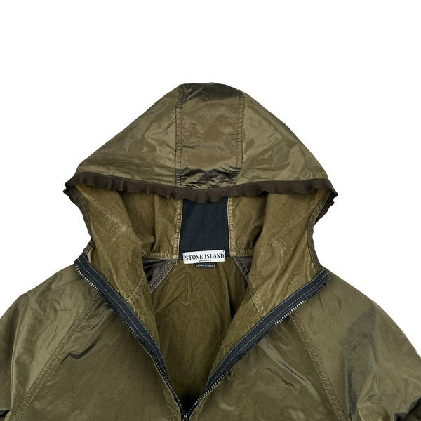 Stone Island 2004 Spellout Khaki Nylon Metal Velvet Lined Jacket - Medium