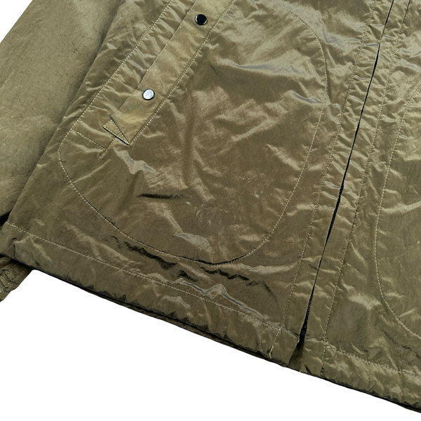 Stone Island 2004 Spellout Khaki Nylon Metal Velvet Lined Jacket - Medium